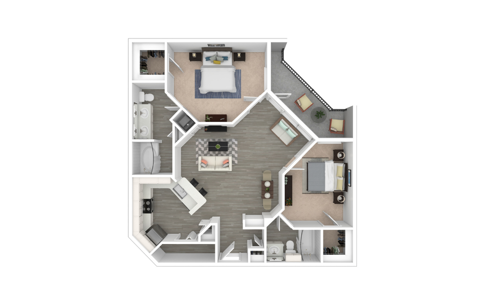 3D Furnished Floorplan - B2 3D Furnished Floorplan - B2